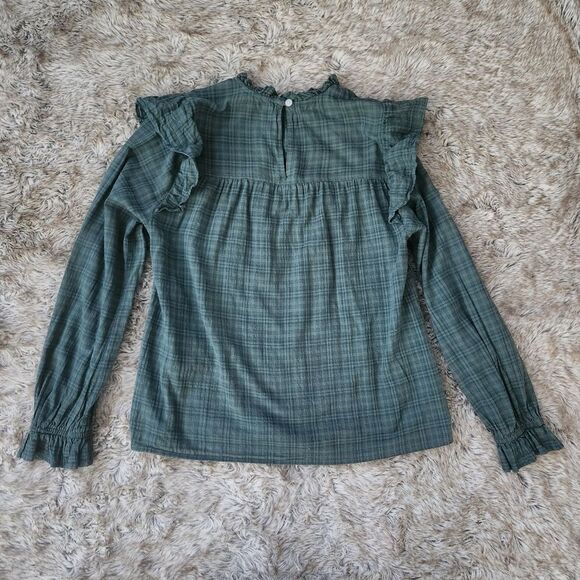 Universal Thread Long Sleeve Apron‎ Blouse  Green Plaid Women's Size Small - Picture 7 of 10